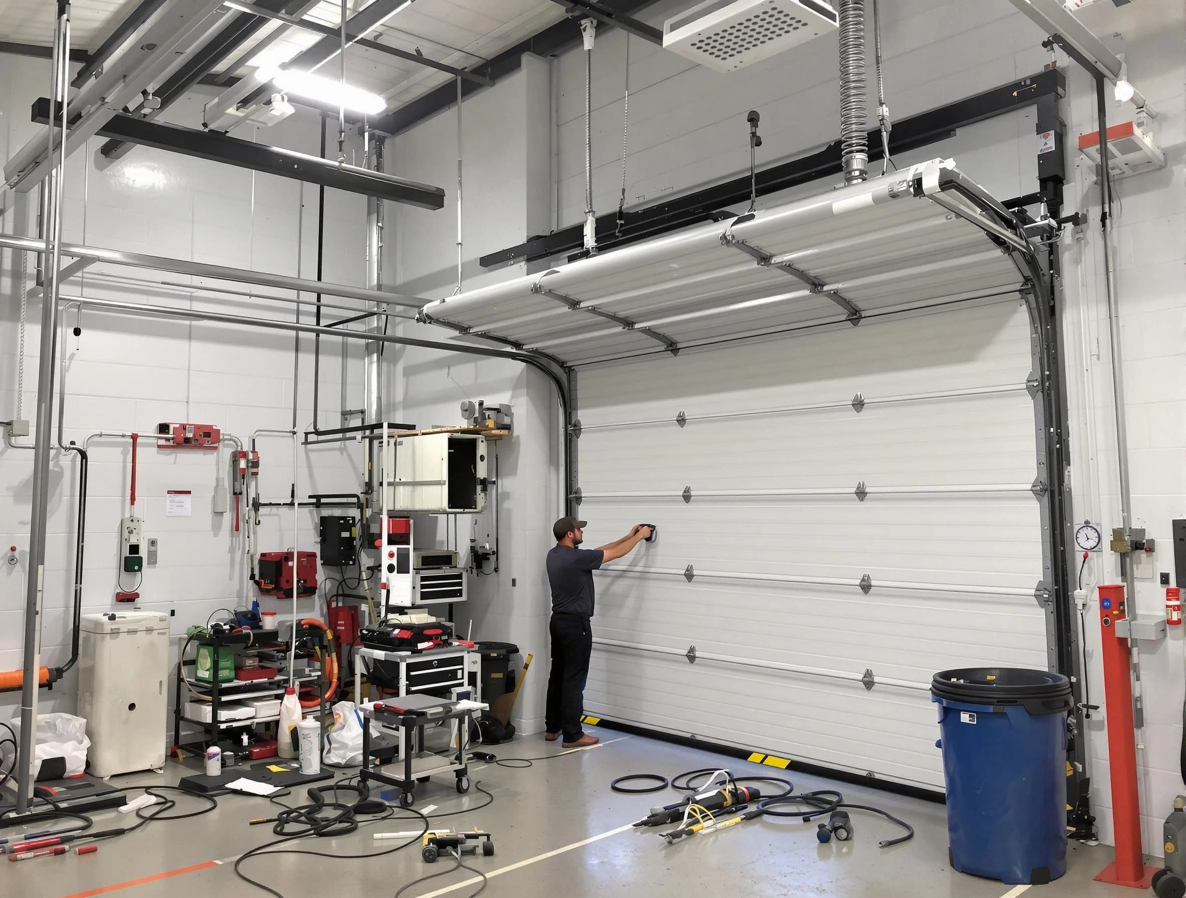 Englewood Garage Door Repair certified technician performing commercial door repair at a Englewood business facility